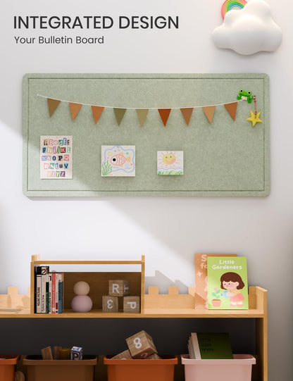 Fluxynara Bulletin Board, 35" x 17.5" Cork Board Alternative with 12 Safe Removable Adhesive Tabs, Foldable Felt Pin Board for Home Office, Classroom, Bedroom,Entryway for Walls—Sage