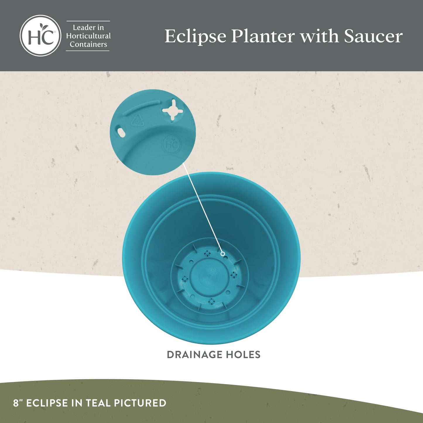 The HC Companies Eclipse Round Planter with Saucer - Outdoor & Indoor Plant Pot with Drainage Holes - Lightweight, UV-Resistant Plastic Pots for Plants, Flowers & Herbs (16" Slate Blue, Pack of 1)