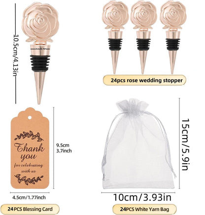 24PCS Wine and Beverage Rose Stopper Rose Gold Bottle Stoppers Keep Wine Fresh Holiday Party,Wedding Birthday Party Decor Wine Stoppers Wine Lovers Funny Gifts(24,Opp Rose Stopper)