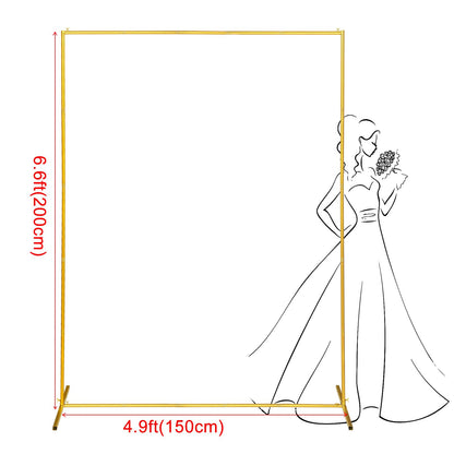 CHUN QIANG CAI DESIGN Metal Wedding Arch Backdrop Stand 6.6x5 FT Gold Square Balloon Arch Frame for Wedding, Birthday Party, Baby Shower Ceremony Decoration