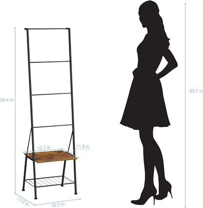 BTY Blanket Ladder Black Towel Ladder with Shelf Metal Blanket Ladder Holder for Bathroom Standing Ladder Towel Rack with Hooks Stocking Holders for Living Room Bedroom Laundry Room
