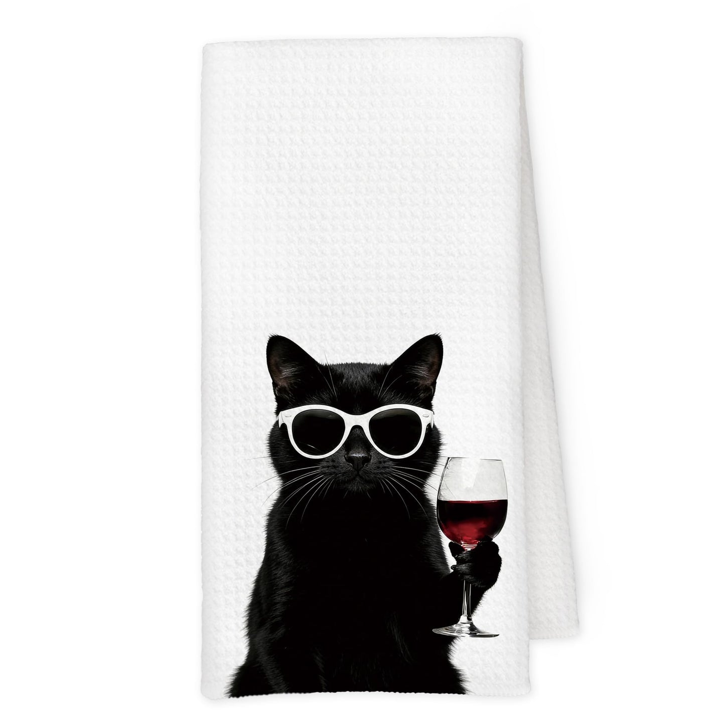 Qskjre Funny Black Cat Wine Kitchen Towels, Cat Mom Gifts for Women, Black and White Cats Decor, Wine Lover Gift Decorative Hand Tea Dish Towel for Kitchen Bar Cart Decor,16x24 Inch