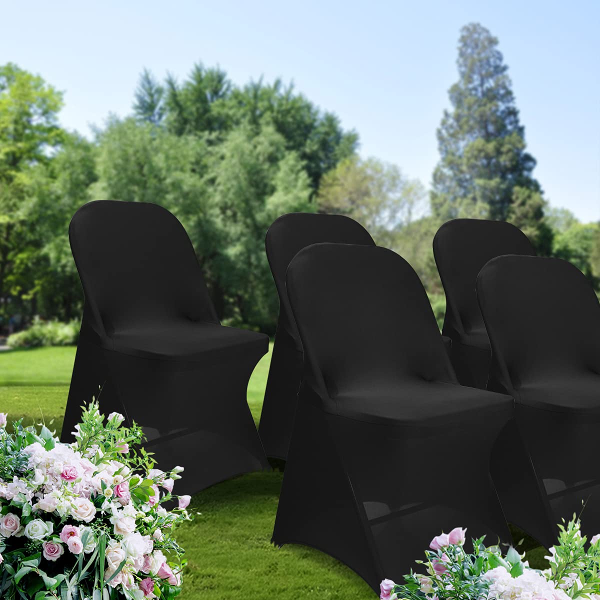 Babenest Spandex Folding Chair Covers - 30PCS Halloween Upgraded Universal Stretch Washable Fitted Chair Slipcovers Protector for Wedding, Holidays, Banquet, Party, Celebration (Black)