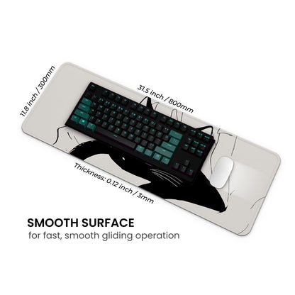 MAY FLOWER Large Gaming Mouse Pad, Full Keyboard Mat, Long Laptop Mousepad, Computer Mouse Mat for Home and Office, Anti-Slip Rubber Base, 31.5 x 11.8 Inches (Black Cat)