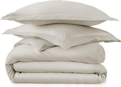 100% Organic Cotton Duvet Cover Queen Size - Naturally Soft Lightweight & Cooling Duvet Cover Set with Decorative Shams - Premium GOTS Certified 300 Thread Count Sateen Weave (Pewter, Queen)