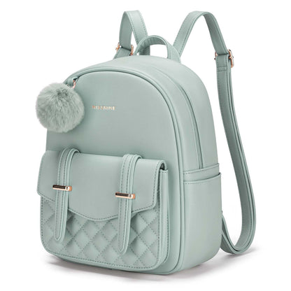 Missnine Mini Backpack for Women Cute Small Backpack Purse With Pompom PU Leather Bookbag Small Casual Daypacks For Ladies
