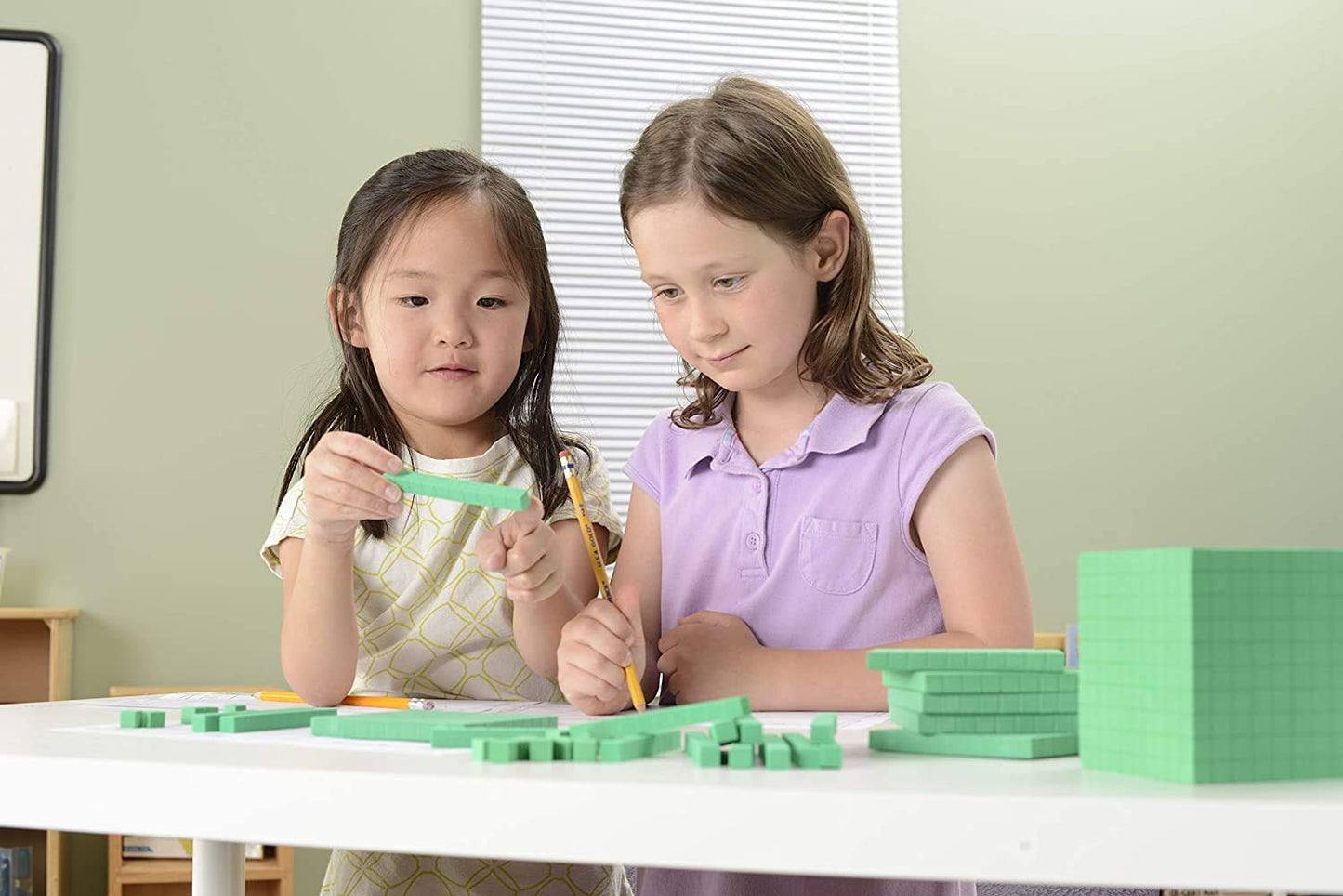 hand2mind Green Foam Base Ten Blocks, Flats Set, Place Value Blocks, Counting Cubes for Kids Math, Base 10 Math Manipulatives for Kids, Kindergarten Homeschool Supplies (Set of 10)