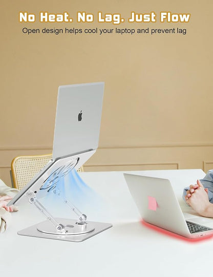 Axbima Adjustable Laptop Stand for Desk-360° Rotating Foldable Laptop Holder Ergonomic Laptop Riser for MacBook Pro/Air Dell HP Lenovo Notebook up to 16.3",Silver