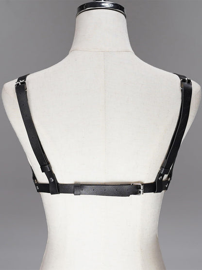 Adjustable PU Leather Chest Harness for Women, Alloy Ring Body Strap with Bow, Gothic Punk Fashion Accessory for Festival, Rave, Clubwear, Cosplay Outfits(Fit Bust 28.7-37.4in) Black