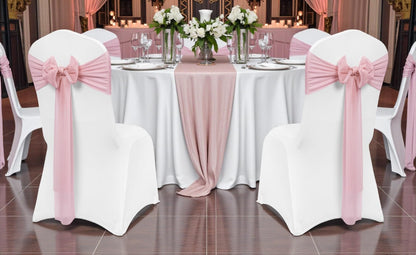 MDS® Pack of 50 Chiffon Chair Sashes Bows for Wedding Events Supplies, Decorations for Birthday Party, Graduation, Engagement, Chair Sashes fits Banquet Chair Cover Tie Back Band - Dusty Rose