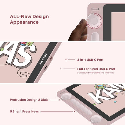 HUION Kamvas 13 (Gen 3) Drawing Tablet with Screen, 13.3" Full-Laminated Art Tablet with Anti-Sparkle Canvas Glass 2.0, 99% sRGB, PenTech 4.0, 16384 Pen Pressure, Dual Dial for PC, Mac, Android, Pink