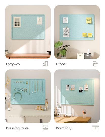Fluxynara Bulletin Board, 23.6" x 17.5" Cork Board Alternative with 12 Safe Removable Adhesive Tabs, Foldable Felt Pin Board for Home Office, Classroom, Bedroom,Entryway for Walls—Aqua Blue