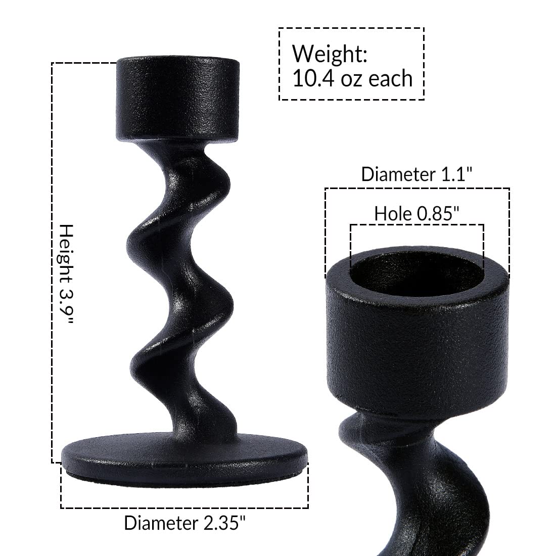 Aglary 2PCS Matte Black Spiral Iron Taper Candlestick Holders – Stylish Table Centerpieces for Wedding, Anniversary, Party & Home Decor, Durable Gift with Anti-Slip Design