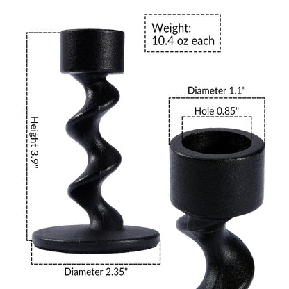 Aglary 2PCS Matte Black Spiral Iron Taper Candlestick Holders – Stylish Table Centerpieces for Wedding, Anniversary, Party & Home Decor, Durable Gift with Anti-Slip Design