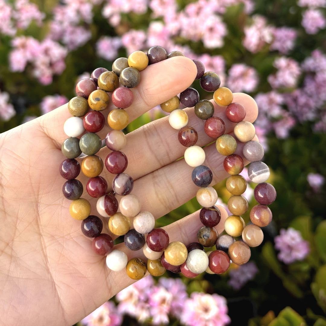 Adabele Real Natural Mookaite Jasper Gemstone Beaded Bracelet 7.5 inch Stretch Chakra Healing Crystal Stone Jewelry Women Birthday Gift (Unisex) GB8-B4
