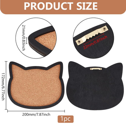 BENECREAT Cat Pin Board Cork Board, 7.8x6.7inch Bulletin Display Board Wall Mounted Cork Board with Black Frame for Brooch Pin Storage Display, Office Home and School Decor