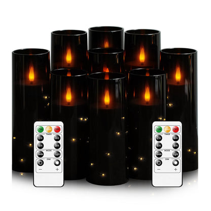 kakoya Flameless LED Candles with Timer 9 Pc Flickering Flameless Candles for Romantic Ambiance and Home Decoration Stable Acrylic Shell,with Embedded Star String,Battery Operated Candles（Black）