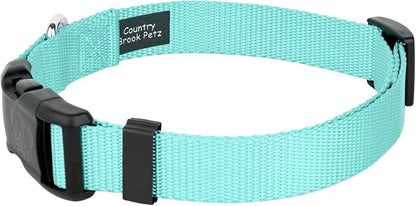 Country Brook Petz - Everyday Nylon Dog Collar and Leash - 10+ Cool Colors (3/4 Inch, Medium, Light Cyan)