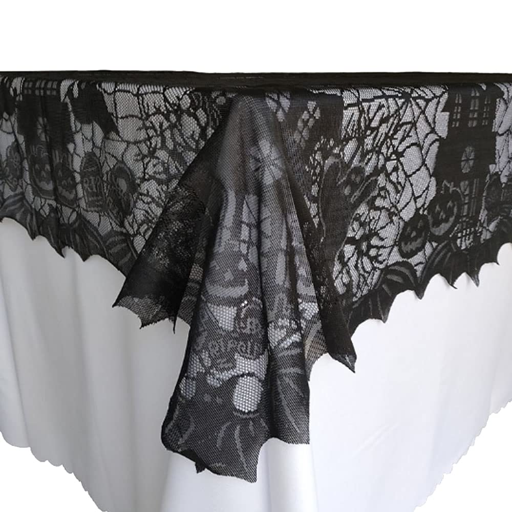 Joysail Halloween Tablecloth - Gothic Black Lace Spider Web Table Cover for Halloween Masquerade, Dinner Party, Scary Movie Nights Table Decorations - 53x68 Inches