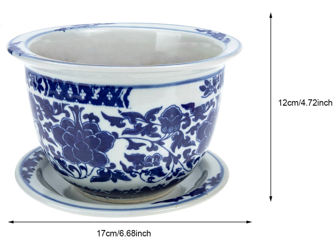 Angoily Blue and White Ceramic Planter 1 Set Chinese Ceramic Flower Pots Decorative Succulent Plant Pot with Trays for Indoor Outdoor Desktop Garden Balcony