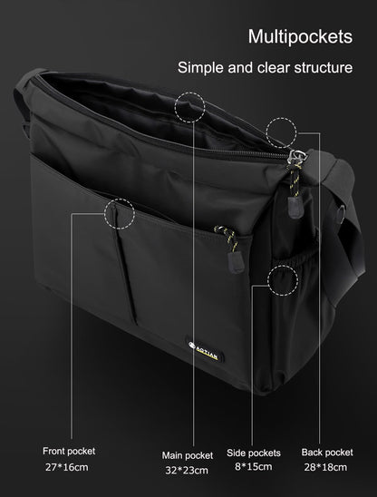 natyrlpog Men's Shoulder Bag Messenger Bag Nylon Waterproof Lightweight Casual Black Crossbody Bag for Work Travel Outdoor