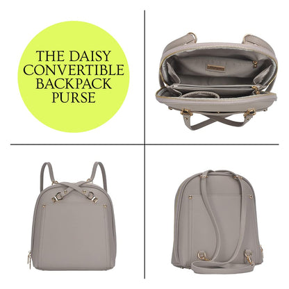 MMS Brands Miztique Daisy Convertible Backpack Purse for Women | Vegan Leather Shoulder Strap Bag or Convertible Backpack | (Taupe)