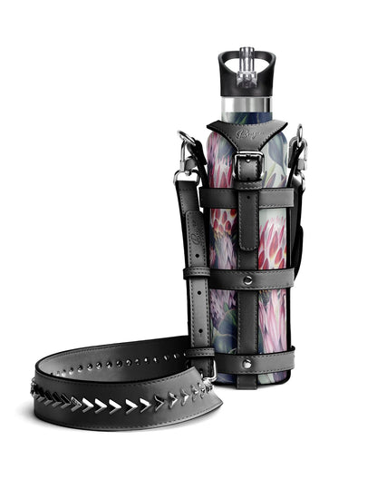 Bougie Sling Water Bottle Carrier, 38-inches Length, Vegan Leather, Black, Kitchen Décor