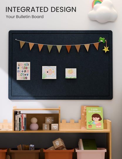 Fluxynara Bulletin Board,35.4" x 23.6" Cork Board Alternative with 12 Safe Removable Adhesive Tabs, Foldable Felt Pin Board for Home Office, Classroom, Bedroom,Entryway for Walls—Carbon Blue