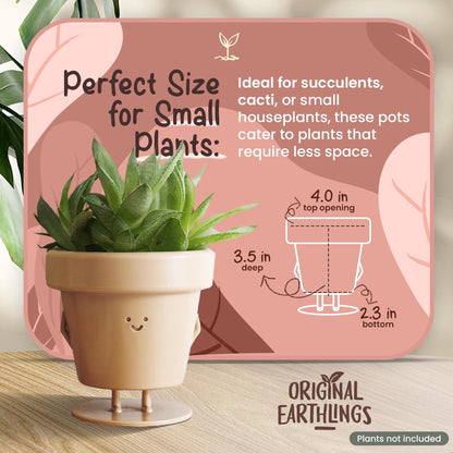 Original Earthlings Standing Pot - 4 Inch Cute Plant Pot - Plastic Funny Planter with Drainage - Unique Cactus Lover Gift - Small Succulent Face Flower Pot - Cute Plant Gifts for Plant Lovers