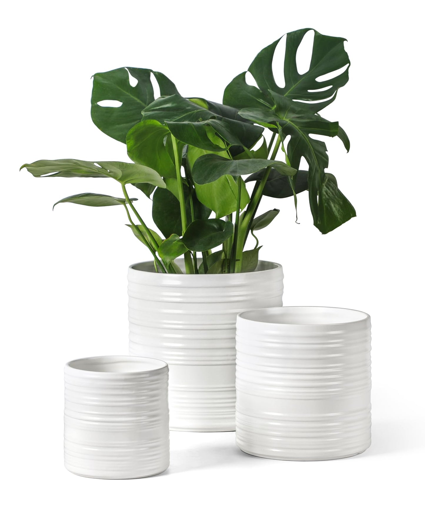 Fayoula Ceramic Planter, 10+8+6 Inch Plant Pots, Modern Striped Indoor/Outdoor Flower Pots for Succulents, Herbs, Home Office & Patio - Includes Mesh Pads & Saucer, Set of 3 ﻿