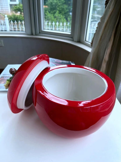 PEHOST Ceramic Apple Shaped Food Storage Container with Lid, Red