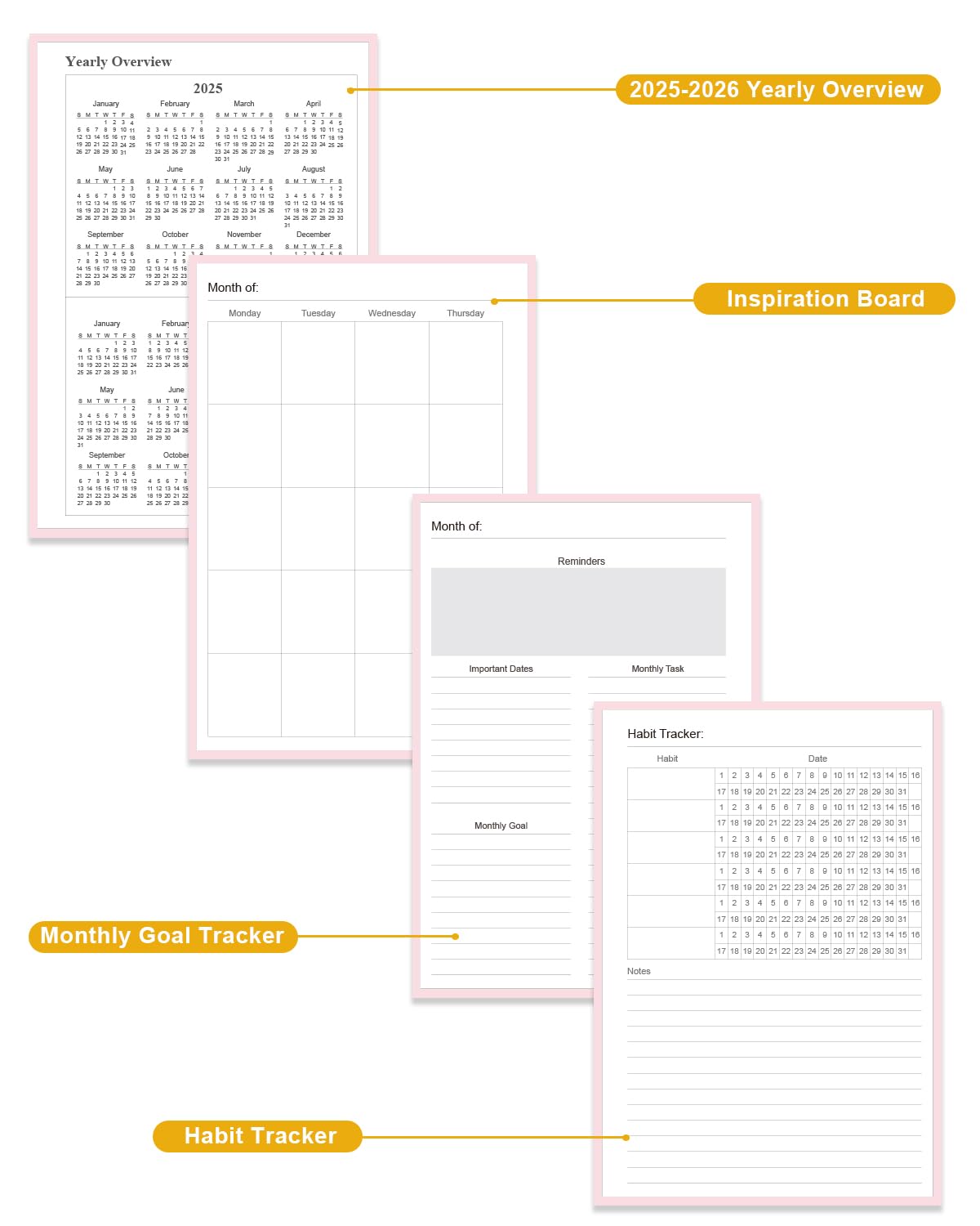 Academic Planner for 2026-2027 or Anytime – 5.8" x 8.5" Undated Weekly Student Planner For Homeschool, High School, College & Nursing Students, 200 Pages, Pink