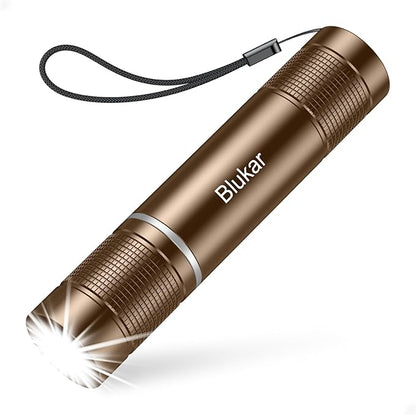 Blukar Rechargeable Flashlight, High Lumens Flashlight, Super Bright Small LED Flash Light- Zoomable, Adjustable Brightness, Long Lasting for Camping, Outdoors and Home Emergency-Brown
