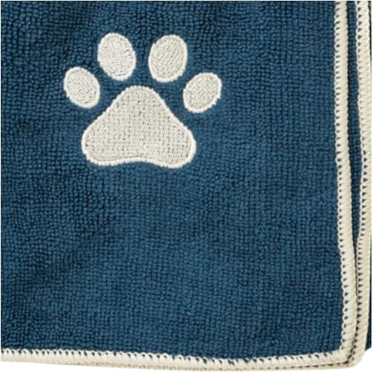 Country Living Large Marine Blue Microfiber Dog Bath Towel - Quick-Drying, Absorbent, Durable, and Machine Washable, Embroidered Paw Print, 48" x 22" for All Dog Sizes