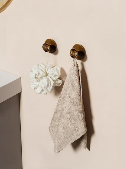 JIASENBAO 4 Pack Adhesive Coat Hooks for Bathrooms Antique Brass Wall Robe Towel Hooks for Hanging Kitchen Decorative Heavy Duty Zinc Alloy