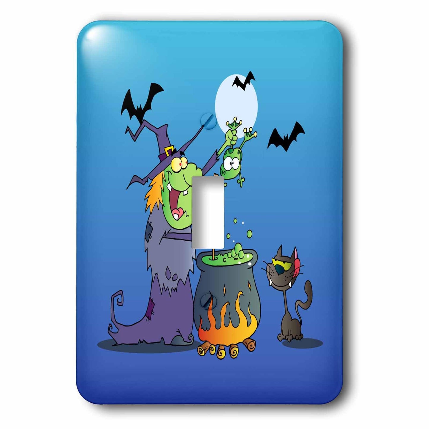 3dRose lsp_153714_1 Funny Crazy Witch Preparing a Potion with a Frog in a Cauldron Silly Halloween Holiday Cartoon Light Switch Cover