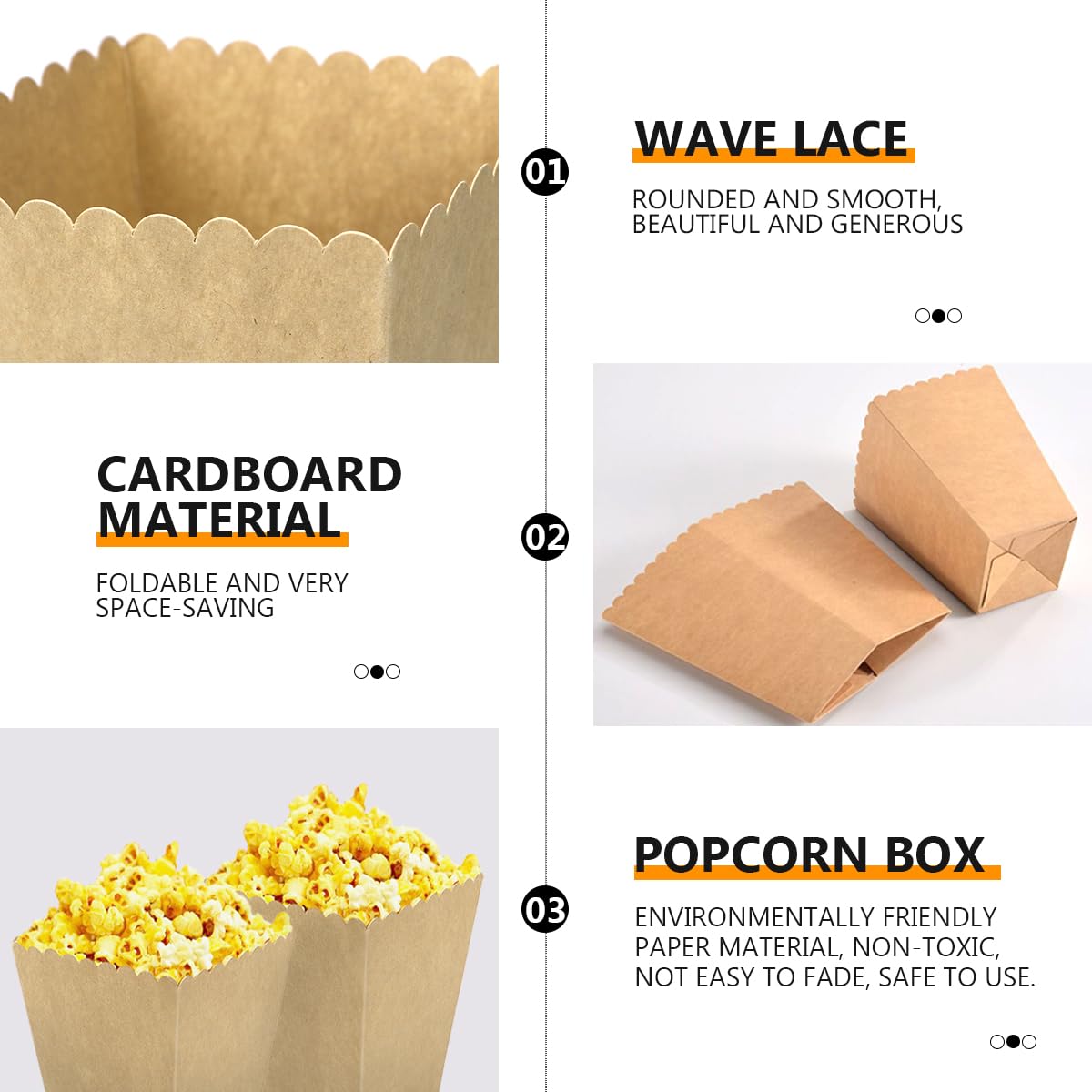 DOERDO 50pcs Popcorn Box for Party, Kraft Paper Popcorn Buckets Oil-Proof Snack Containers for Movie Theater Wedding Birthday Party, 3.5x3.5x5.4Inch