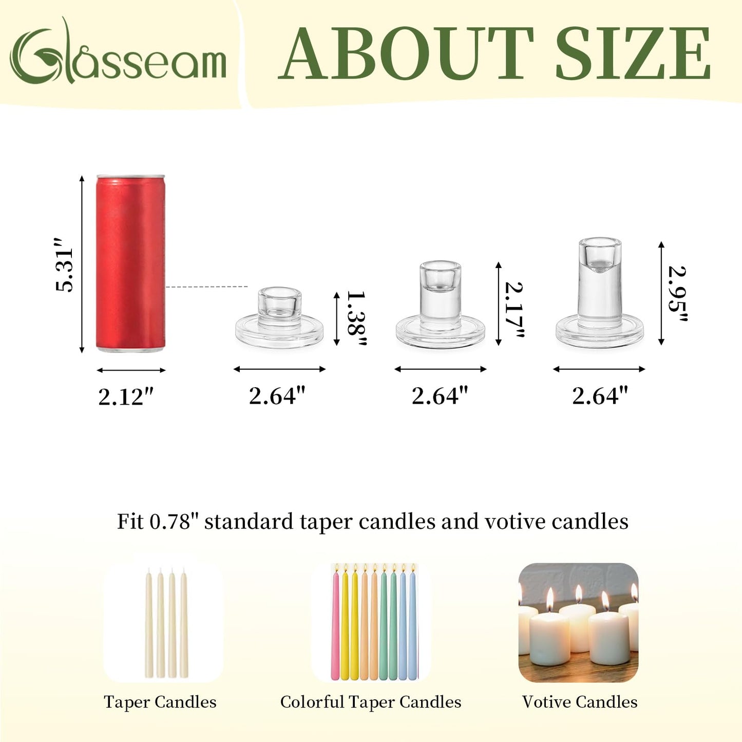 Glasseam Taper Candle Holders Bulk: 12 Pcs Glass Candlestick Holders for Tapered Candles Set Small Clear Candle Sticks Holder Decor for Wedding Table Centerpiece Holiday Christmas Decorations