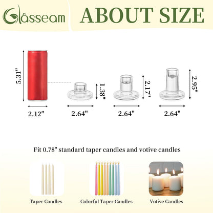 Glasseam Taper Candle Holders Bulk: 12 Pcs Glass Candlestick Holders for Tapered Candles Set Small Clear Candle Sticks Holder Decor for Wedding Table Centerpiece Holiday Christmas Decorations