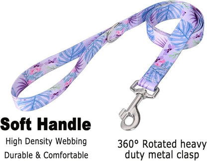 Mihqy Dog Collar and Leash Set with Bohemia Floral Tribal Geometric Patterns - Soft Ethnic Style Collar Adjustable for Small Medium Large Dogs(Purple Flower Flower Set,S)