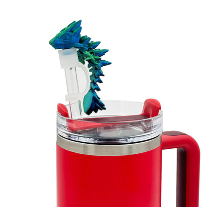 MITCHENIFY Dragon Straw Cover Cap Compatible with Stanley 30 & 40oz Straw Cup, Silicone Straw topper with 3D Printed Dragon, Cool Tumbler Accessories (Green-Blue), Halloween Decorations