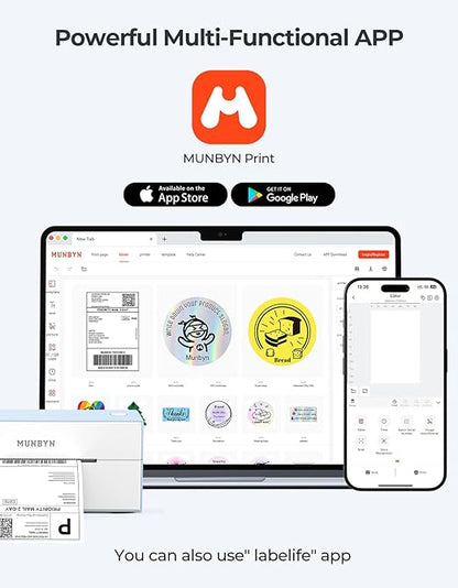 MUNBYN Bluetooth Thermal Label Printer, 4x6 Shipping Label Printer for Shipping Packages, Compatible with iOS, Android, PC, Mac, Chrome OS, Etsy, Ebay, Shopify, Amazon, USPS and More