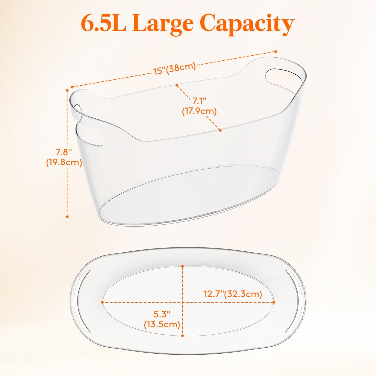 Lifewit 6.5L Ice Bucket for Parties 2 Pcs, Large Beverage Tub with Scoop, Drink Cooler for Dirty Soda Bar, Portable Champagne/Wine/Beer/Juice Table Chiller for Outdoor Bar & Mimosa Bar Supplies
