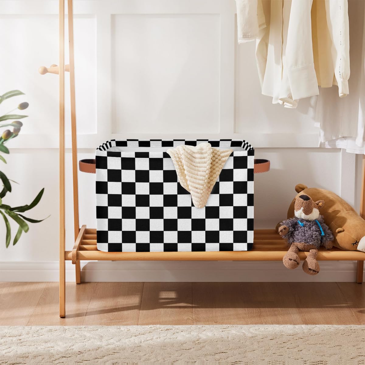 Ackutea Nursery Decor Storage Bins - Checkered Large Collapsible Rectangle Shelf Closet Organizer Baskets for Kids Dirty Clothes, Bedroom,Bathroom,Toy Bin,Gift Basket