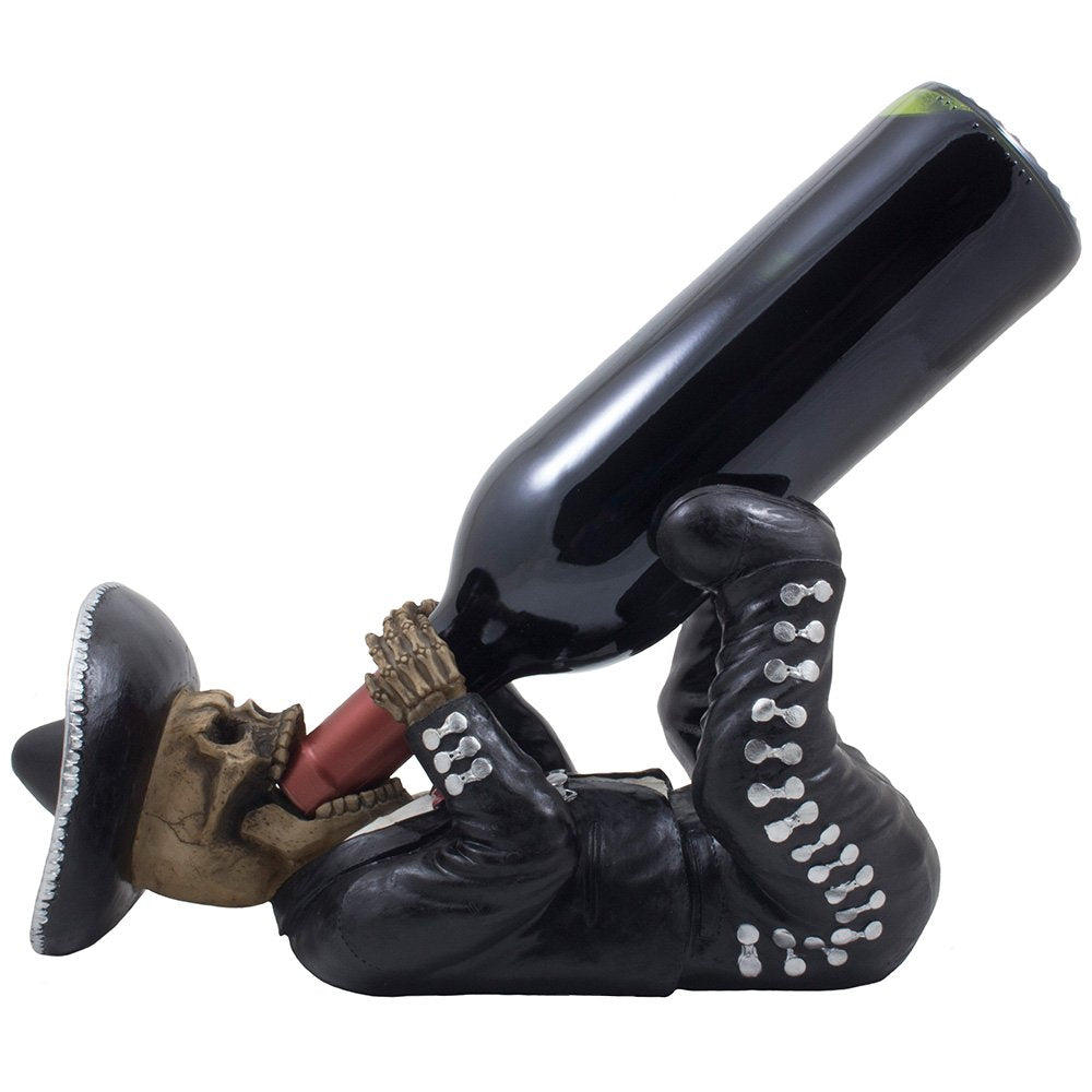 Dia de Los Muertos Mariachi Skeleton Wine Bottle Holder with Decorative Display Stand Holder for Day of The Dead Mexican Festival Decor or Halloween Party Bar Decorations or Gothic Gifts