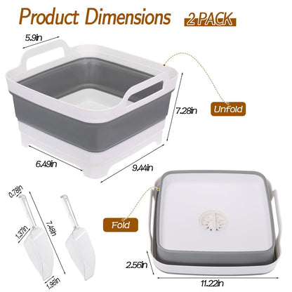 2 Pack Ice Buckets for Parties, Foldable Beverage Tub with Scoop, Collapsible Ice Bucket for Wine Beer Champagne, Beer Ice Buckets Drink Cooler, Space Saving Ice Storage Tub Ice Cube Bin (2 * 8.5L)