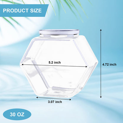 Merkaunis 12 Pcs Hexagon Plastic Jars 30oz Clear Candy Jar Plastic Cookie Jars with Airtight Lids Wide Mouth Reusable Containers Bulk Coffee Candy Display for Dog Treat Gifts Buffet Laundry Pod