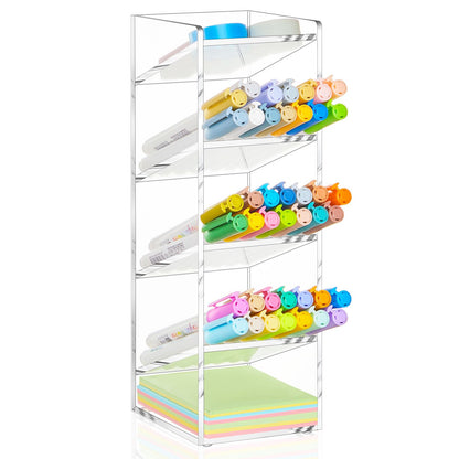 MotiMind Acrylic Pen Organizer Storage for 50 Markers Vertical Marker Organizer Acrylic Pen Display Holder for Office Desk Desktop Stationery Pencil Storage, Clear, 3.4 x 4 x 10.2 Inch
