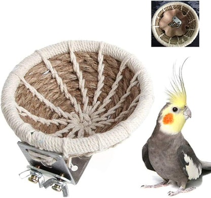 Handmade Flax Rope Weave Bird Breeding Nest and Small Parrot Cage Hatching House Hut Nesting Box for Budgie Parakeet Cockatiel Parakeet Conure Canary Finch Lovebird