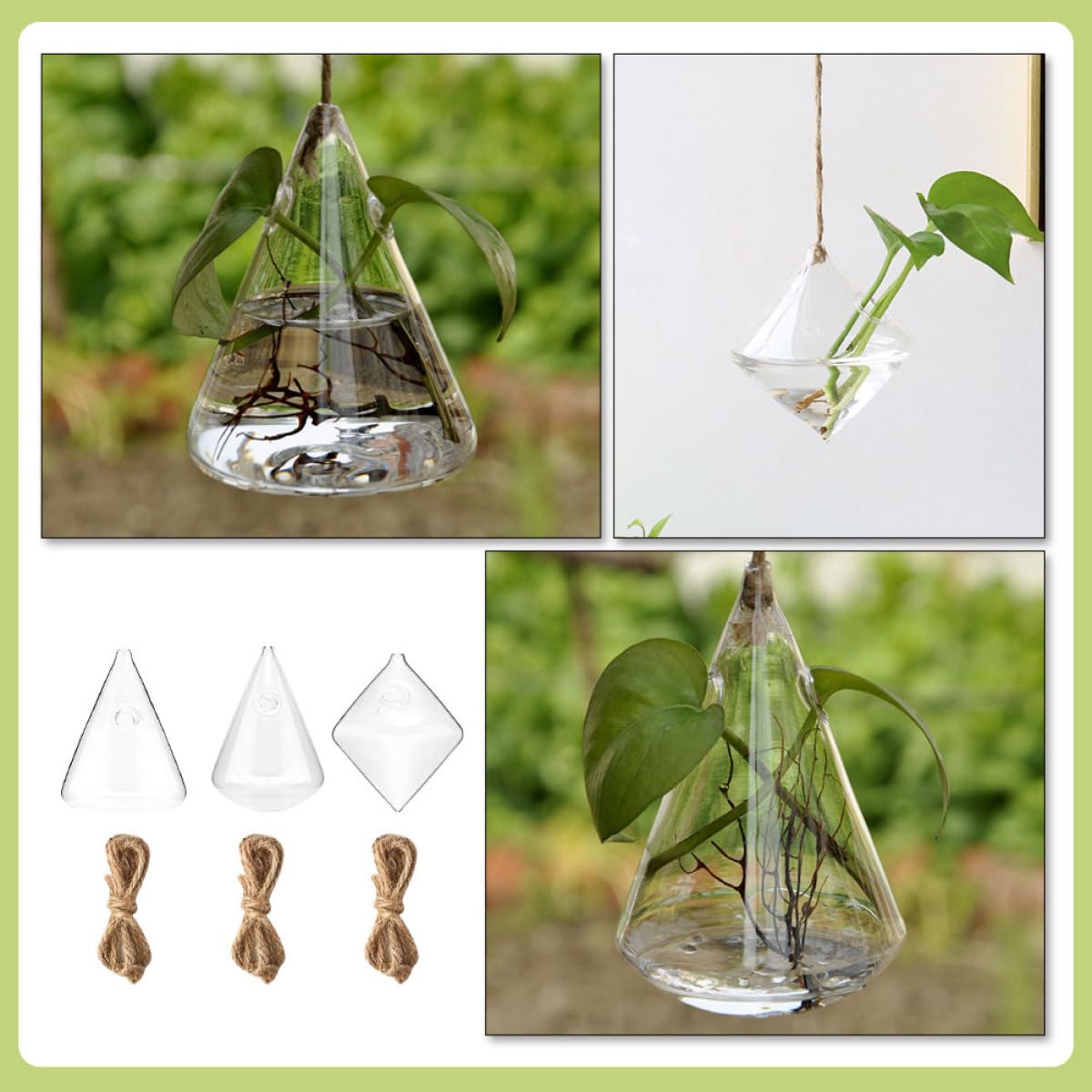 Unomor Geometric Glass Wall Hanging Vase Set of 3, Hydroponic Planter Bottles for Indoor Home Décor, Terrarium Glass Plant Containers for Living Room and Office